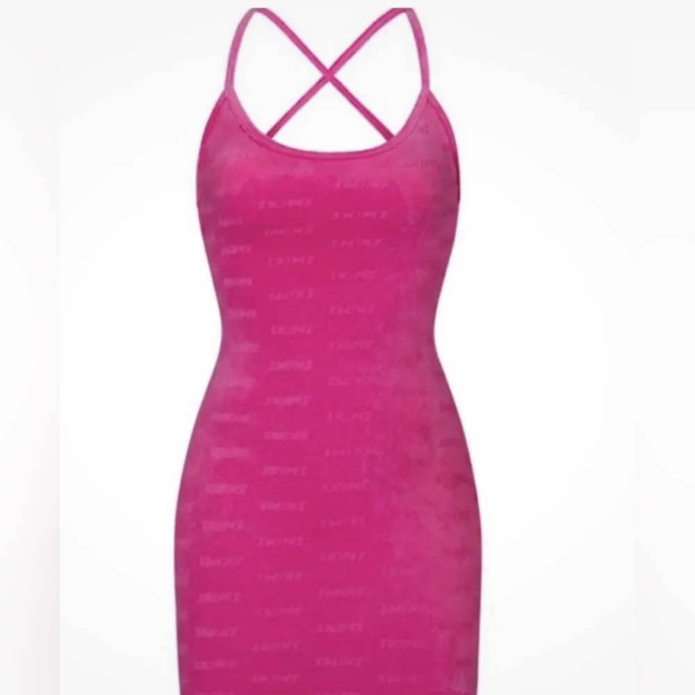SKIMS Hot Pink Velour Logo Dress Rare Sold Out Size small